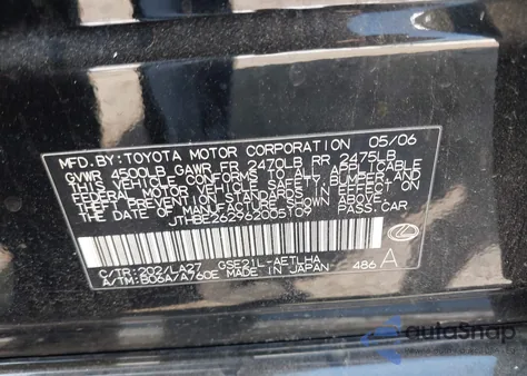 2006 Lexus Is 350 from USA, damaged, VIN JTHBE262962005109